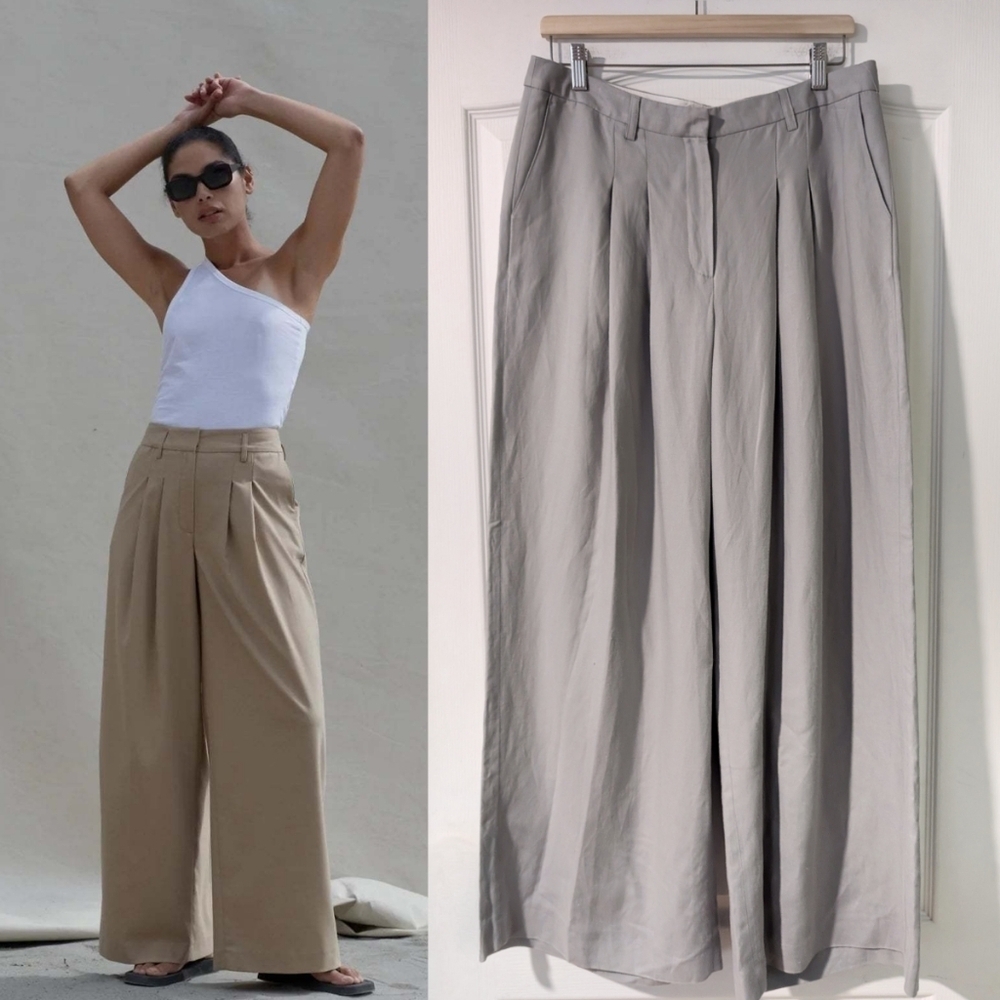 NEW Herskind | Lotus Wide-leg Linen Blend Pants In Stone Grey